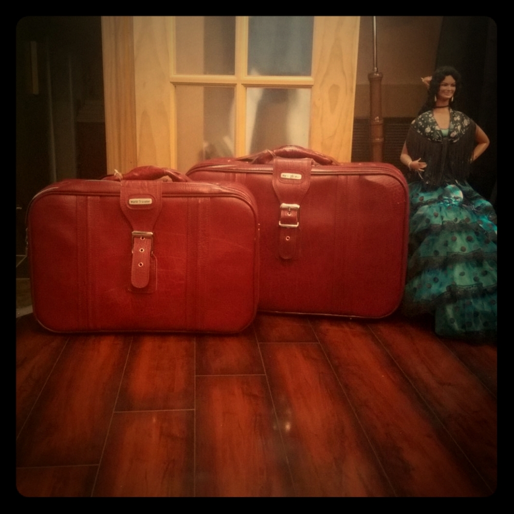 Pair of vintage red luggage